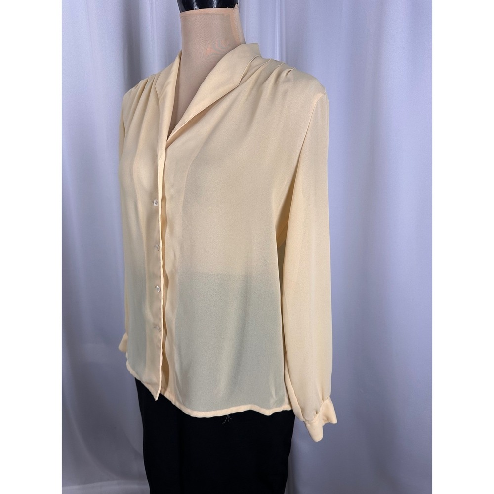Christian Dior Vintage Yellow Chiffon Button Down Blouse Pleated Shoulder Size 6 - Picture 4 of 16
